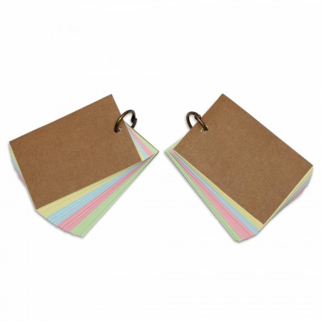 Pack of 2 Binder Ring Easy Flip Flash Cards Study Cards, 100 Unruled Blank Colored Pages