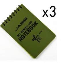 Set of 3 Green Waterproof/All Weather/Shower/Aqua Notes/Notepad/Notebook