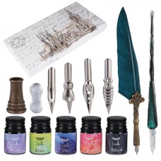 1Set Crystal Glass Pen Set Delicate Retro Feather Pen Kit Replaceable Pen Dip Kit Art Supplies For Home Office Studio Writing