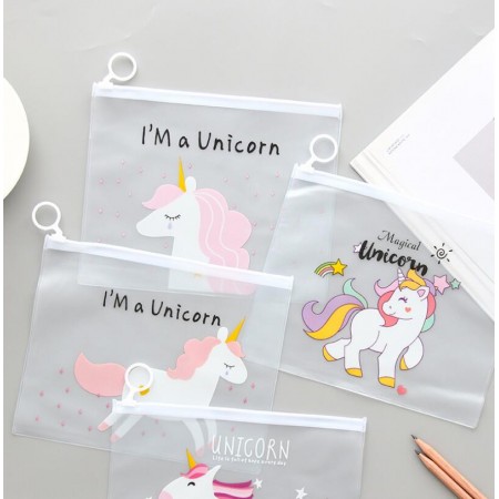 Multi Style Leopard Unicorn student Pencil Case File Storage Bag Cosmetic Bag Cute Transparent Zipper Bag