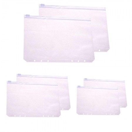 Set of 6Pcs Clear Plastic A5 A6 A7 Size Zipper Pockets Pouches For 6-Ring Notebook Binder Stamp Coupons Pens Erasers Ticket Bill