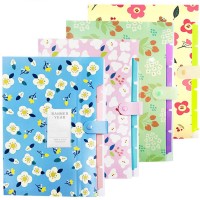 XRHYY 5 Pockets Plastic Floral Printed Accordion Document File Folder Expanding Letter Organizer for School Teacher and Office